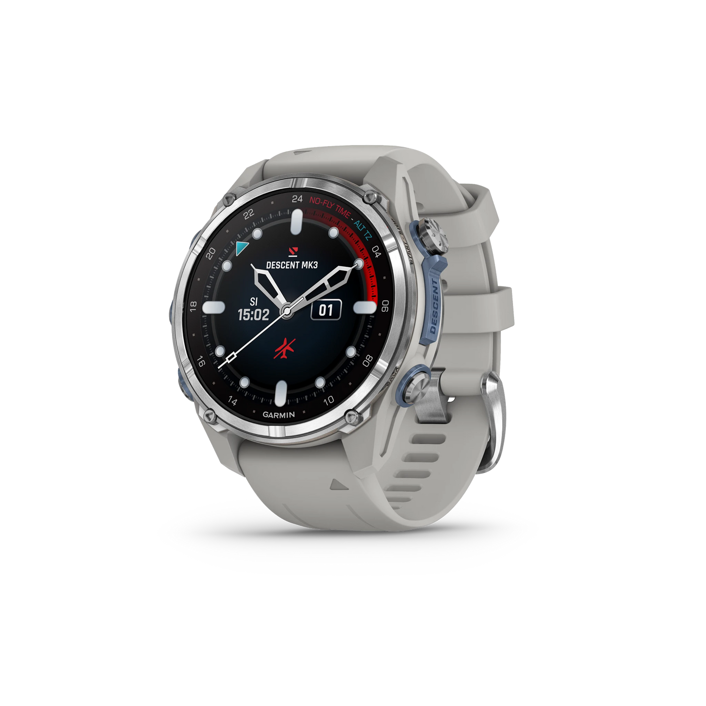 Descent™ Mk3 – 43 mm Stainless Steel with Fog Gray Silicone Band