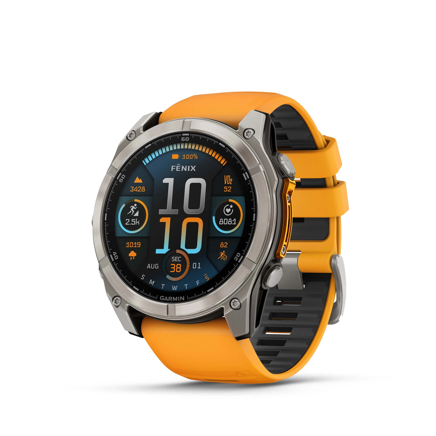 fēnix® 8 – 51 mm, AMOLED Sapphire, Titanium with Spark Orange/Graphite Silicone Band