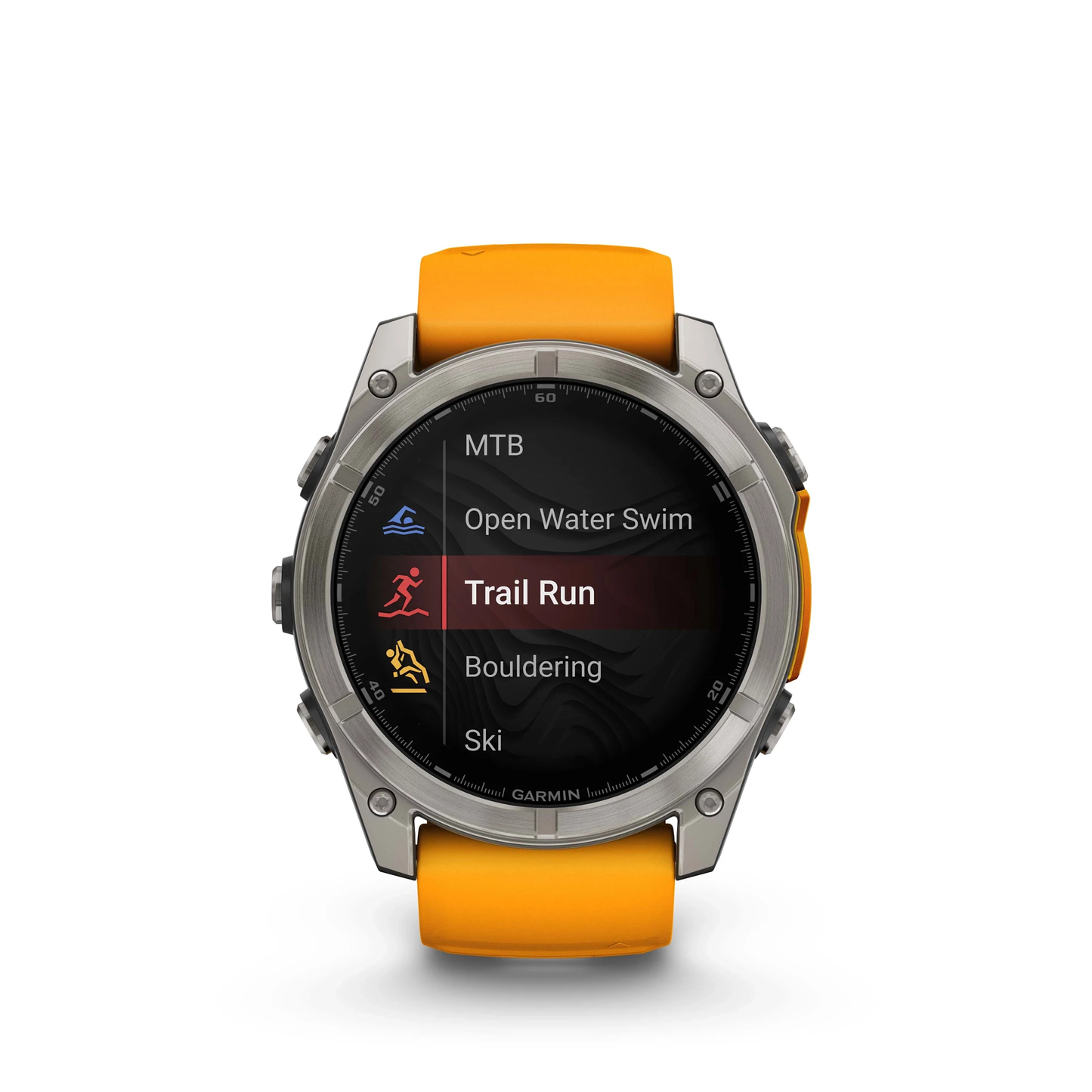 fēnix® 8 – 51 mm, AMOLED Sapphire, Titanium with Spark Orange/Graphite Silicone Band